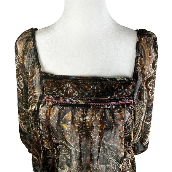LOLA P. Sheer Blouse 3/4 sleeve square neck sheer boho - Size Small - Picture 5 of 6